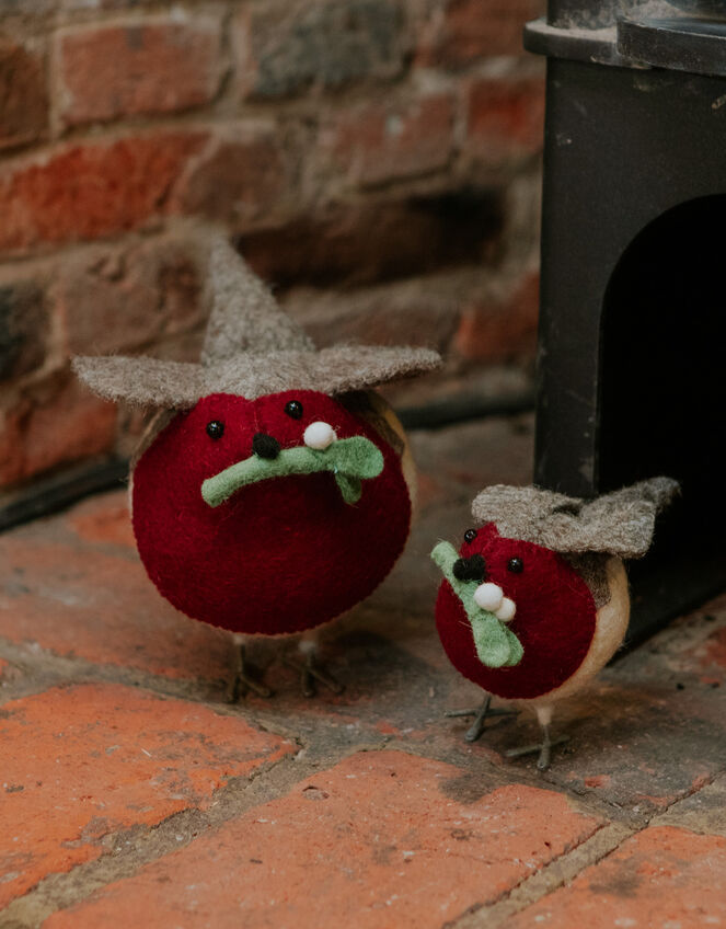Fiona Walker Small Felt Mistletoe Robin Christmas Decoration, , large