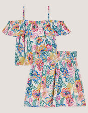 Tropical Floral Bardot Top & Skirt Set, Ivory (IVORY), large