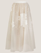 Rhea Floral Embroidered Mesh Wedding Skirt, Ivory (IVORY), large