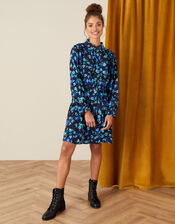 Ditsy Print Short Shirt Dress, Black (BLACK), large
