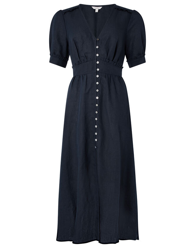 Midi Tea Dress in Linen Blend Blue | Dresses | Monsoon UK.