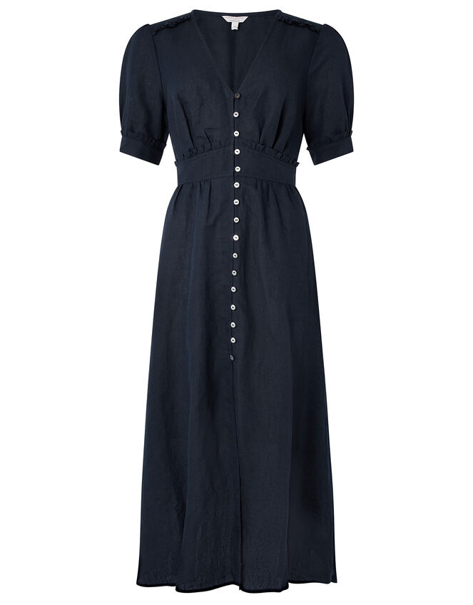 Midi Tea Dress in Linen Blend Blue