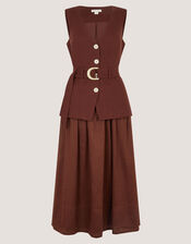 Margot Belted Linen Blend Midi Dress, Brown (CHOCOLATE), large