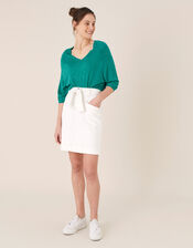 Gathered Sleeve Jumper in Linen Blend, Teal (TEAL), large