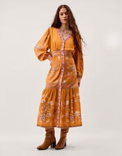 Samara Floral Print Midi Dress, Yellow (OCHRE), large