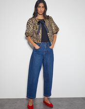 Anne Leopard Print Bow Jacket, Brown (BROWN), large