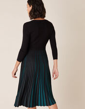 Pleated Colour Insert Midi Dress, Black (BLACK), large