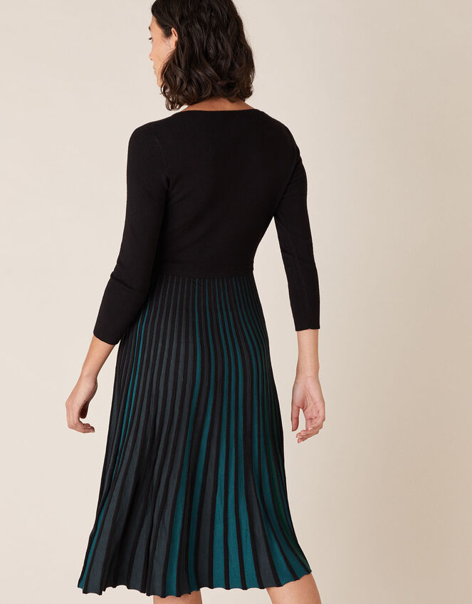 Pleated Colour Insert Midi Dress, Black (BLACK), large