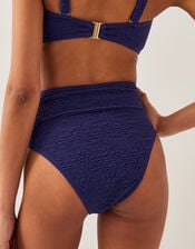 Kyla Tie Front High Waisted Bikini Bottom, Blue (NAVY), large