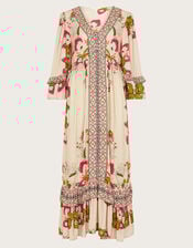 Kara Long Sleeve Floral Ruffle Maxi Dress, Ivory (IVORY), large
