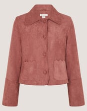 Sierra Scallop Faux Suede Jacket, Pink (ROSE), large