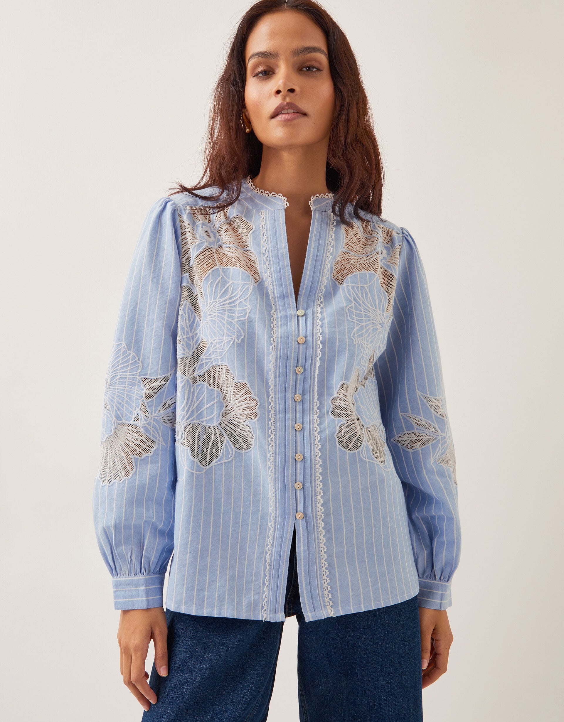 Emelie Lace Stripe Shirt Blue