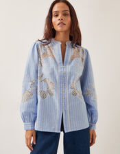 Emelie Lace Stripe Shirt, Blue (BLUE), large