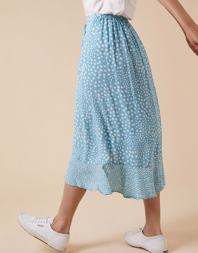 Spot Print Wrap Skirt in Sustainable Viscose, Blue (BLUE), large