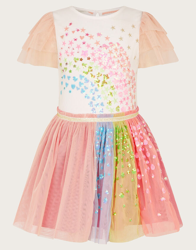 Sequin Rainbow Tulle Disco Dress, Pink (PINK), large