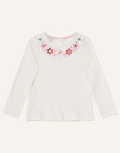 Gem Neckline Long Sleeve Top, Ivory (IVORY), large