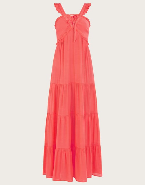 Lace Up Premium Maxi Dress, Orange (CORAL), large