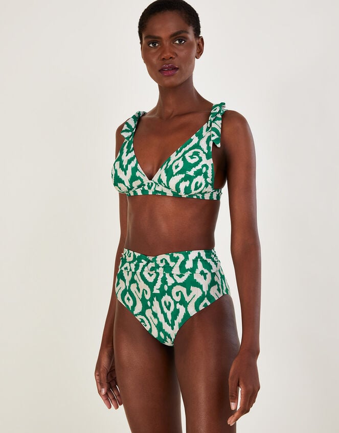 Ikat Print High Waist Bikini Bottoms, Green (GREEN), large