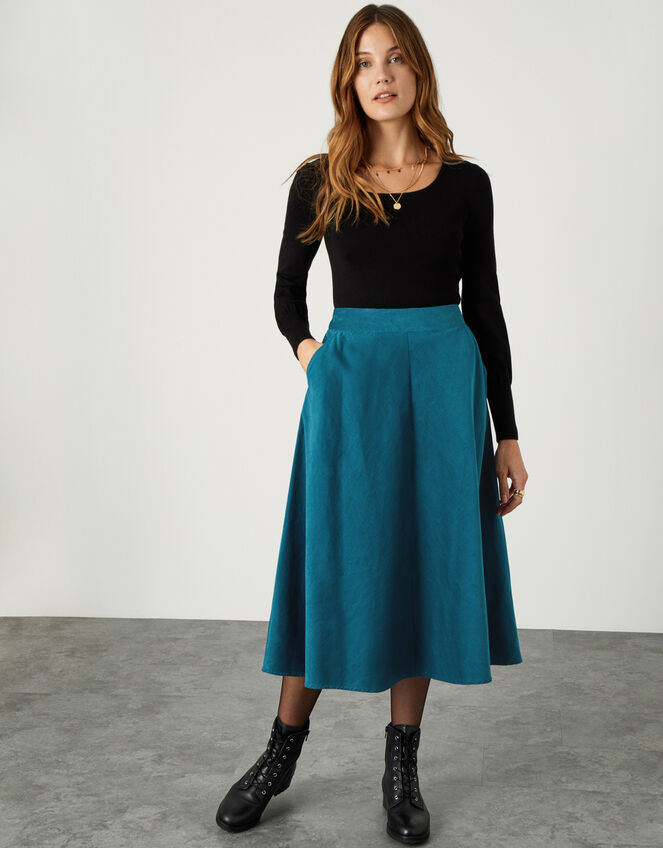 Cord Circle Midi Skirt , Teal (TEAL), large