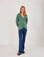 Super-Soft Ribbed Ballet Wrap Jumper, Green (GREEN), large