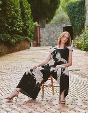 One Hundred Stars Stork Print Wide Leg Jumpsuit, , large