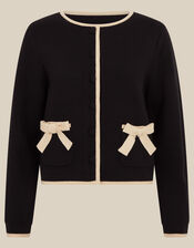 Monsoon x Queens of Archive Paris Round Neck Bow Contrast Cardigan​, Black (BLACK), large