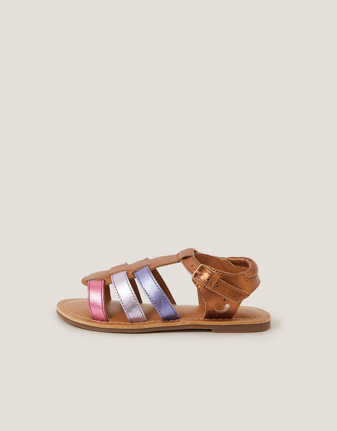 Metallic Leather Gladiator Sandals, Multi (MULTI), large