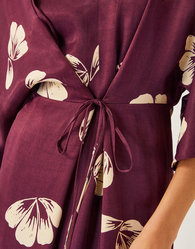 Roz Floral Midi Wrap Dress, Red (BURGUNDY), large