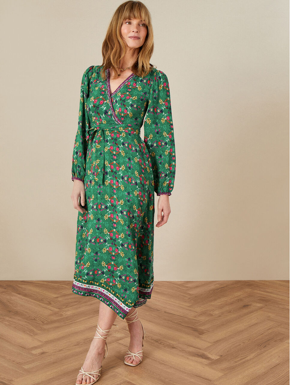 Women Dresses | Emmy Scarf Print Midi Dress Green - WM54638