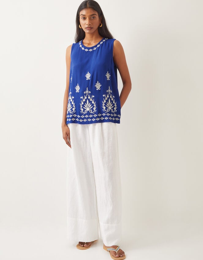 Saffron Embroidered Tank Top, Blue (BLUE), large