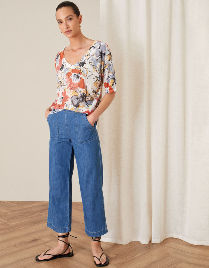 Floral Jumper in Linen Blend Orange Jumpers Monsoon UK.