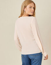 V-Neck Long Sleeve Top, Cream (CREAM), large