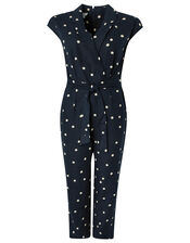 Finley Spot Jumpsuit in Linen Blend, Blue (NAVY), large