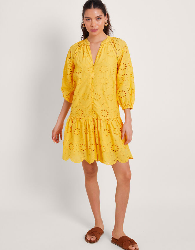 Tilly Broderie Dress, Yellow (YELLOW), large