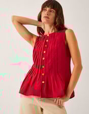 Monica Linen Blend Pleated Top, Red (RED), large