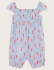 Baby Smocked Seahorse Romper, Blue (BLUE), large