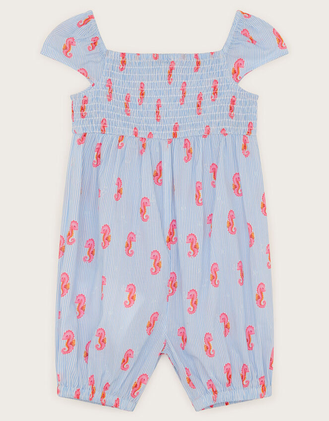 Baby Smocked Seahorse Romper, Blue (BLUE), large