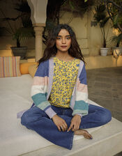 Floral Print Patch Jersey Top, Yellow (OCHRE), large