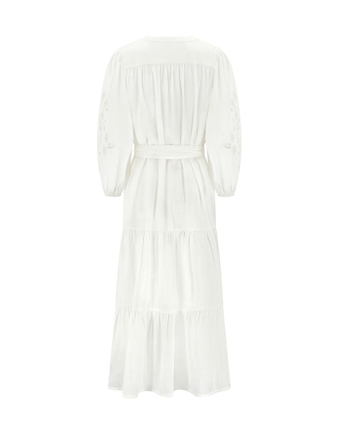 East Bridget Cutwork Tiered Midi Dress, White (WHITE), large