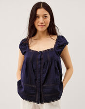 Olivia Lace Trim Top, Blue (NAVY), large