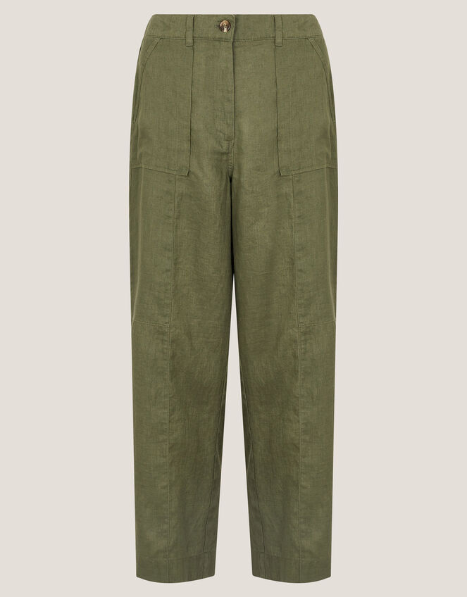 Jolie Regular Linen Wide Leg Trousers, Green (KHAKI), large