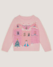 House Scene Knit Christmas Jumper, Pink (PINK), large