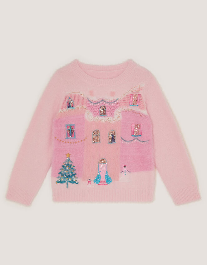 House Scene Knit Christmas Jumper, Pink (PINK), large