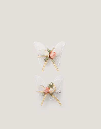2-Pack Satin Rose Butterfly Hair Clips, , large