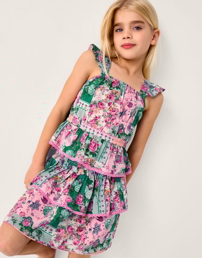 Floral Patchwork Top & Skirt Set, Green (GREEN), large