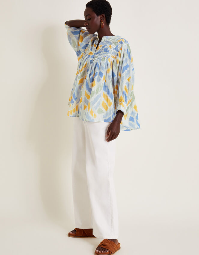 Myla Print Pintuck Blouse, Ivory (IVORY), large