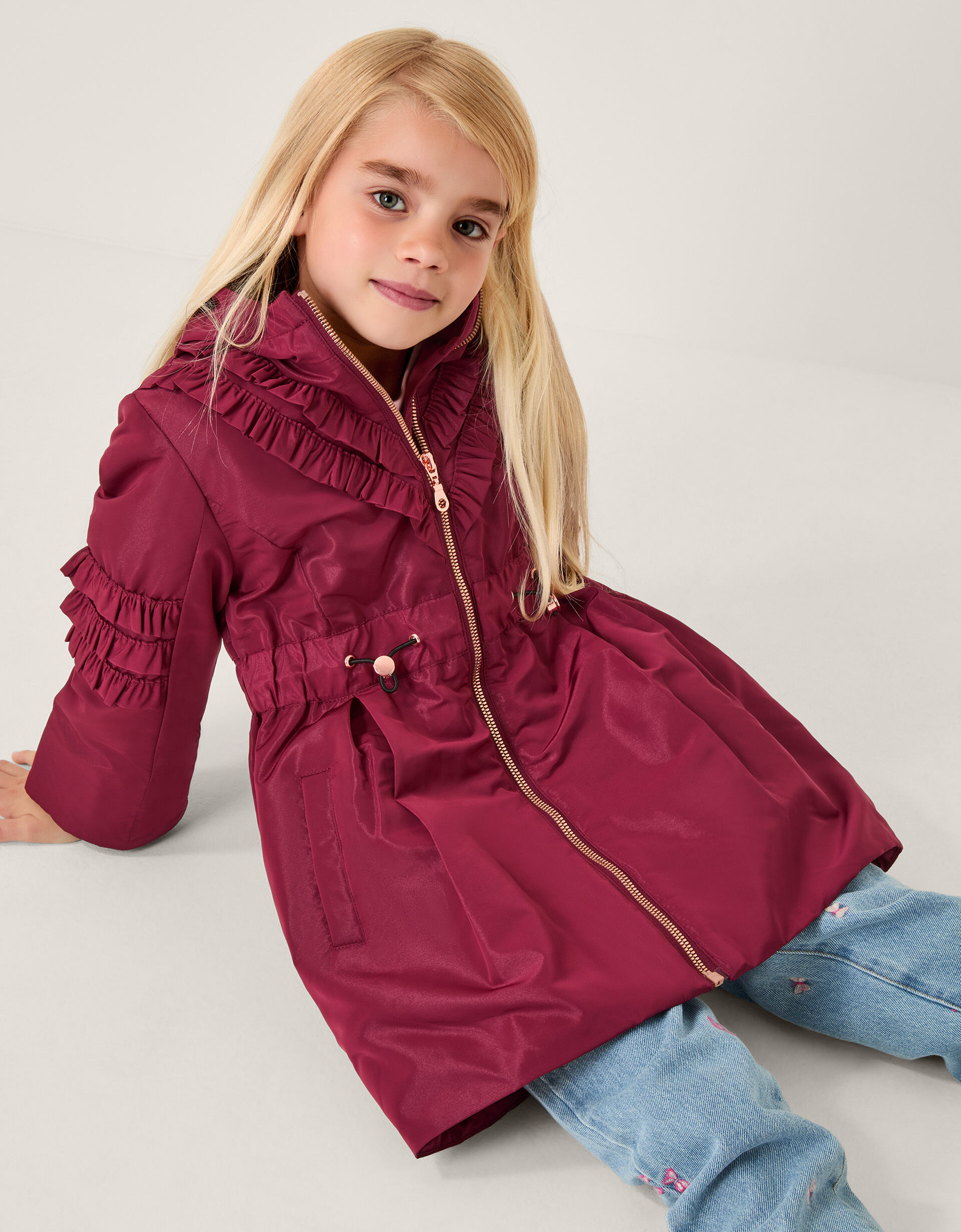 Lightweight Frill Raincoat Red