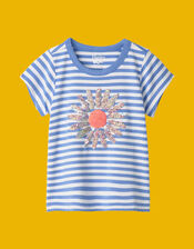 Hatley Sequin Flower Stripe T-Shirt, Blue (BLUE), large