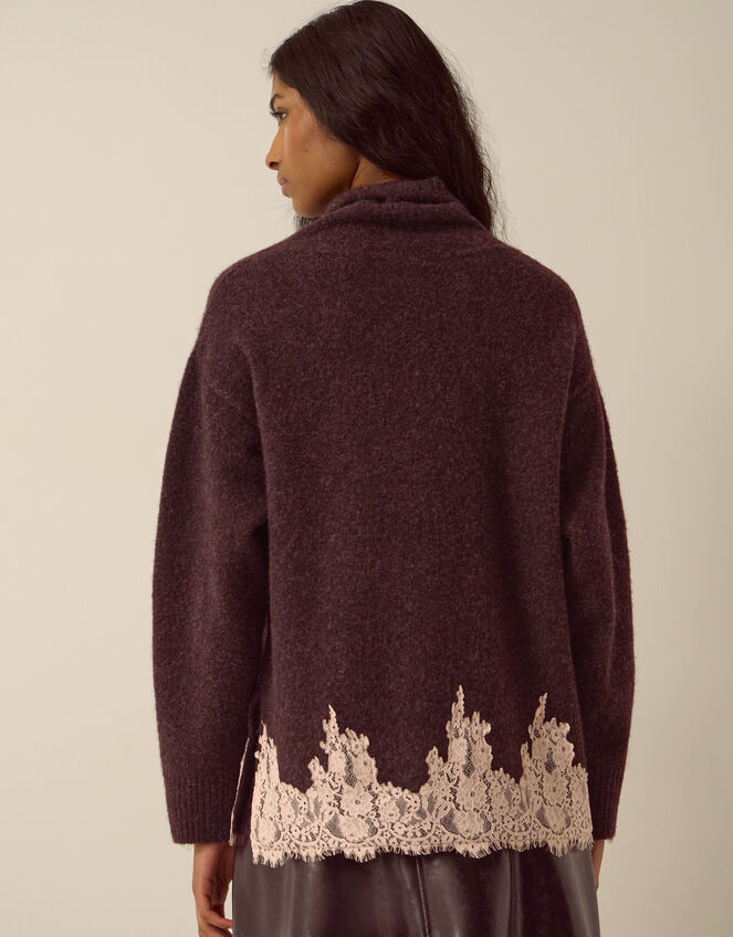 Lana Lace Funnel Neck Jumper, Brown (CHOCOLATE), large