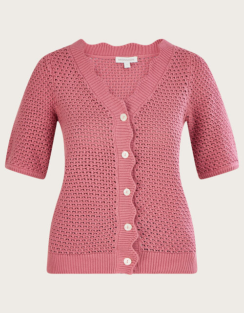 Half Sleeve Plain Cardigan in Sustainable Cotton, Pink (PINK), large